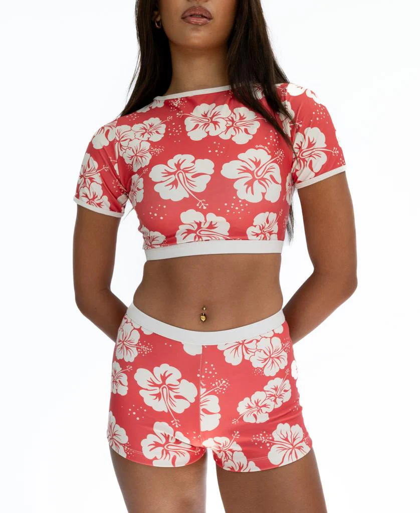 Indie Crop Tee | Hibiscus Wash Red / Beige - Image 4